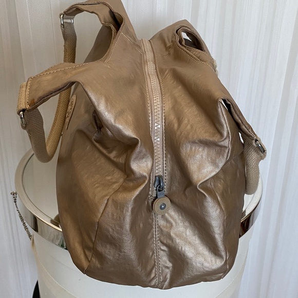 Kipling Metallic Champagne Hobo Bag with Polka Dot Interior - Picture 12 of 17